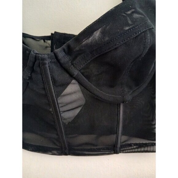 Oh Polly Bustier Bra Top US 4 Black Mesh Corset Boned  Lingerie Edgy Sheer - Picture 3 of 7